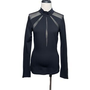Free People Black Long Sleeve Fitted Mesh Insert Top Size Small